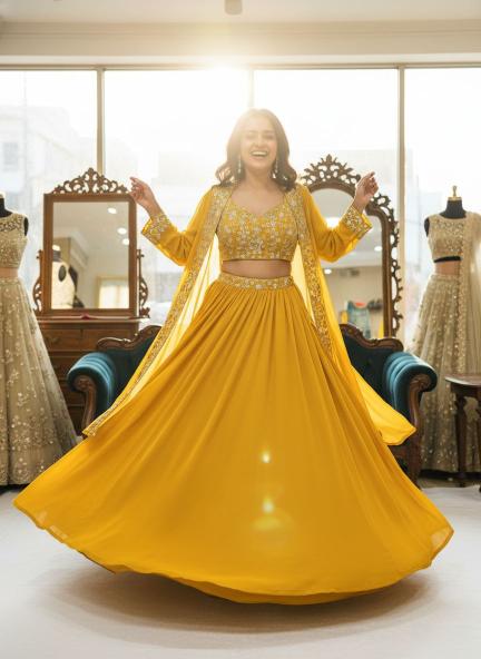 Newly Launched Premium VF 213 GEORGETTE yellow Lehenga choli manufacturers in Pune - wholesale export